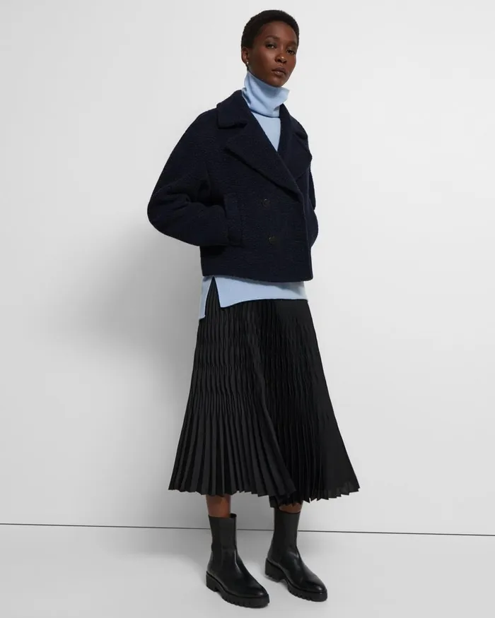 Women Outerwear Theory Cropped Peacoat In Fleece Navy