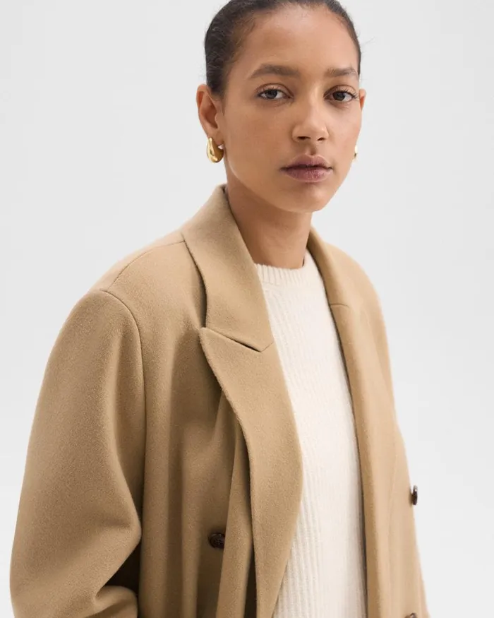 Women Outerwear Theory DoubleBreasted Coat In DoubleFace WoolCashmere New Camel