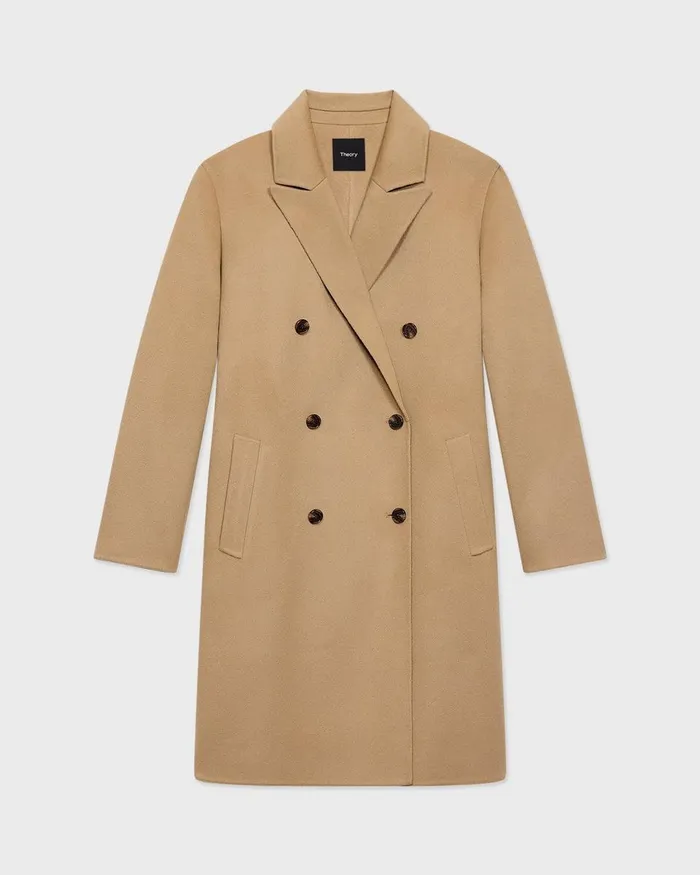 Women Outerwear Theory DoubleBreasted Coat In DoubleFace WoolCashmere New Camel
