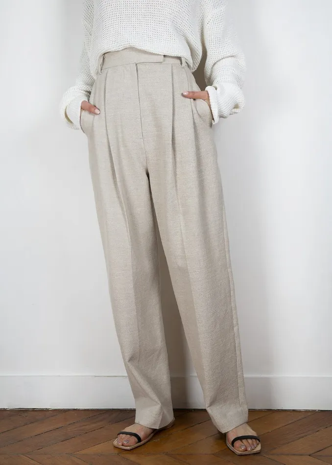 Women Pace Pleated Linen Blend Pants 8211 Sand The Frankie Shop Bottoms