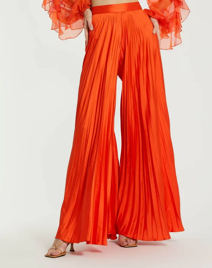 Women Pants Mac Duggal Pleated Charmeuse Wide Leg Pants Sunset