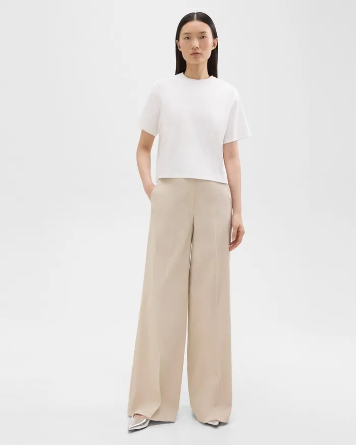 Women Pants Theory HighWaist WideLeg Pant In Good Linen Straw