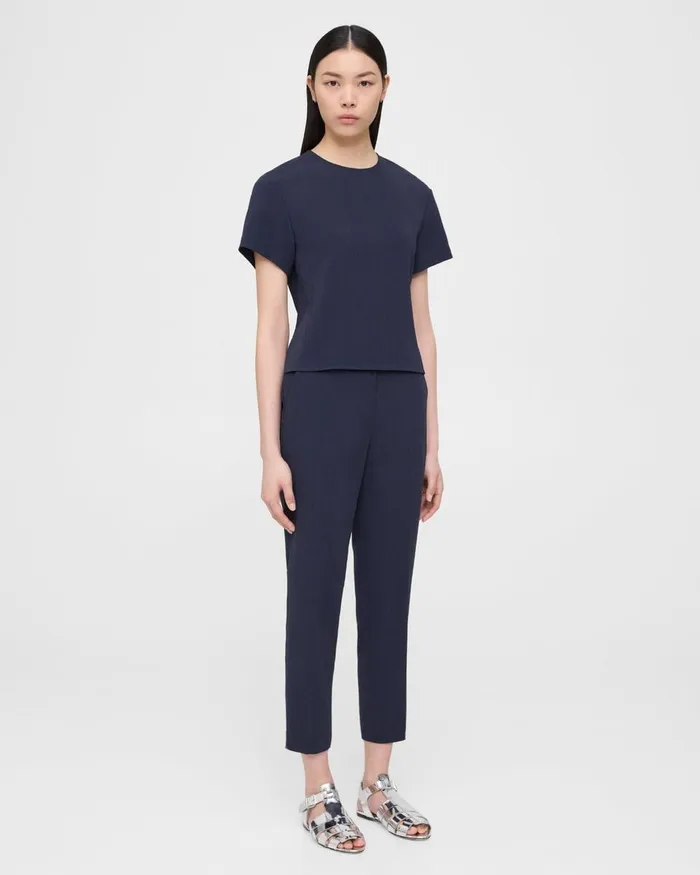 Women Pants Theory Treeca PullOn Pant In Striped Admiral Crepe Nocturne Navy