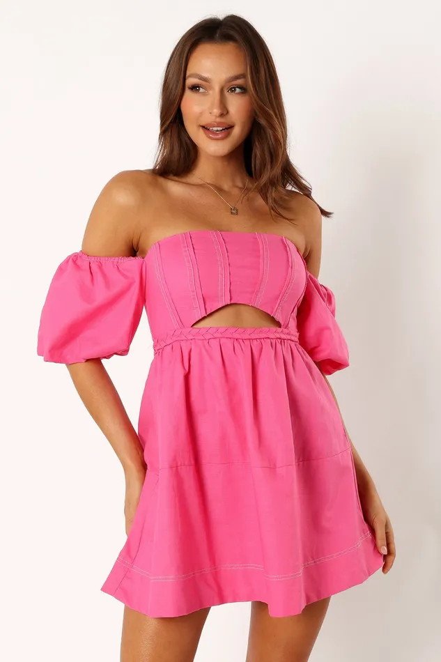 Women petalandpup Aurora Off Shoulder Mini Dress 8211 Pink Pink Dresses