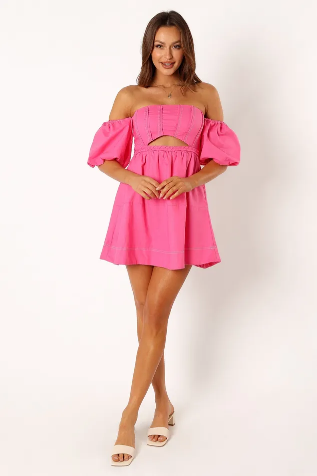 Women petalandpup Aurora Off Shoulder Mini Dress 8211 Pink Pink Dresses