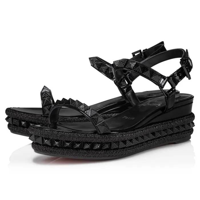Women Pyraclou 60 Mm Espadrilles 8211 Patent Calf Leather 8211 Black Christian Louboutin Platforms Women Pyraclou 60 Mm Espadrilles 8211 Patent Calf Leather 8211 Black Christian Louboutin Platforms