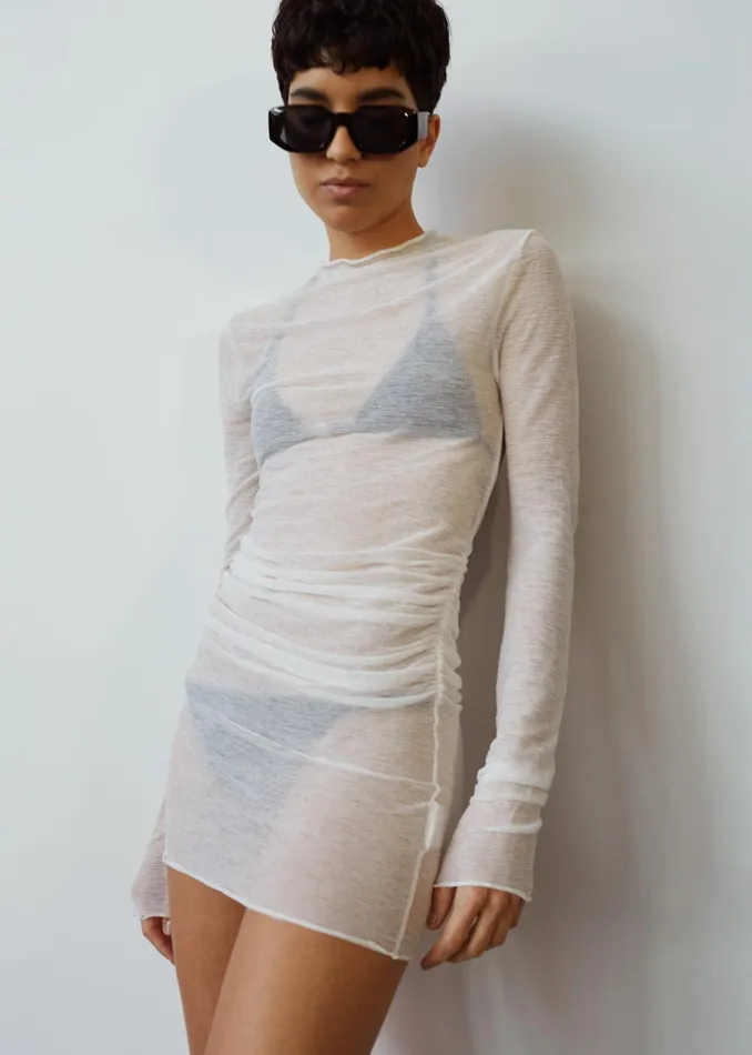Women Rose Sheer Ruched Mini Dress 8211 White The Frankie Shop Tops
