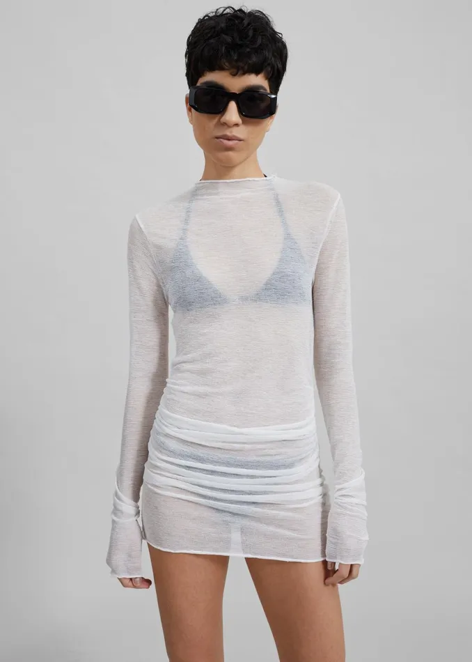 Women Rose Sheer Ruched Mini Dress 8211 White The Frankie Shop Tops