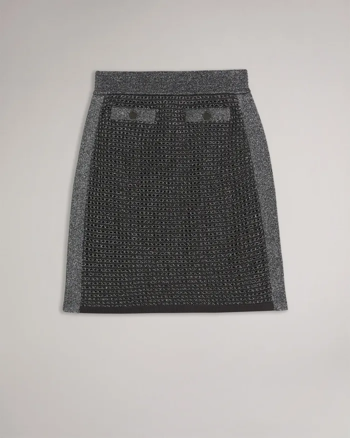 Women SANNIAA 8211 Metallic Knitted Mini Skirt Gunmetal Ted Baker Skirts
