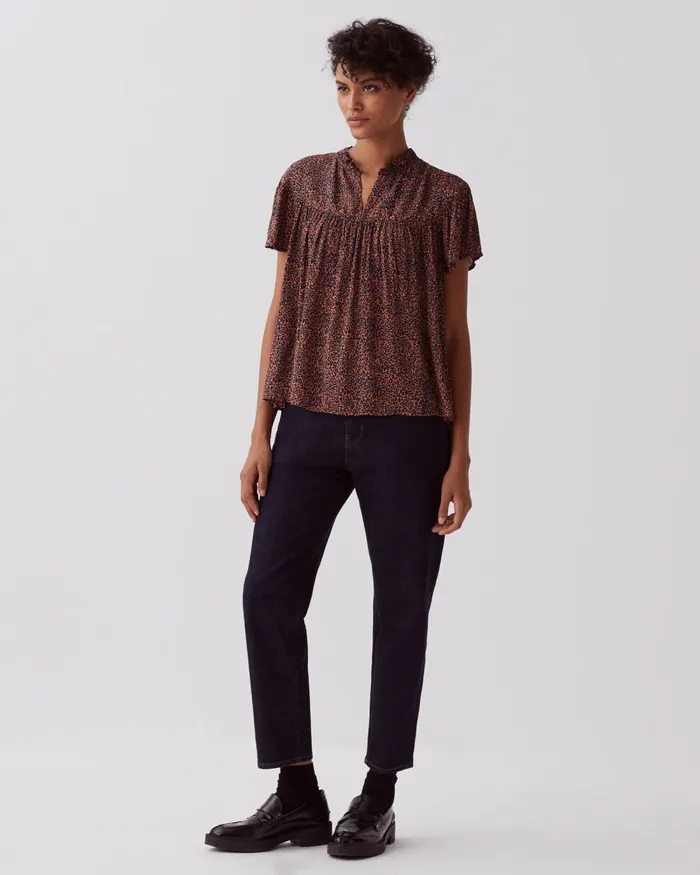 Women ShortSleeve Fluid Blouse Leo Brown Comptoir Des Cotonniers Blouses and Shirts and Tops Women ShortSleeve Fluid Blouse Leo Brown Comptoir Des Cotonniers Blouses and Shirts and Tops