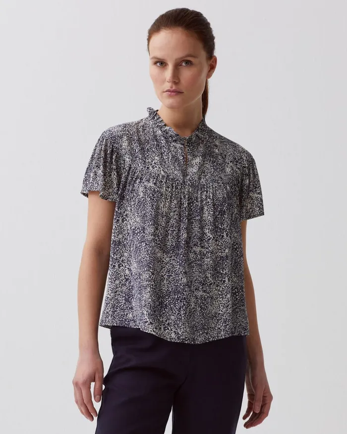 Women ShortSleeve Fluid Blouse Micro Fl Navy Comptoir Des Cotonniers Blouses and Shirts and Tops