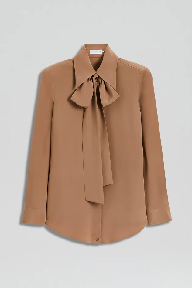 Women SILK SHOULDER PAD SHIRT CAMEL Shirts Scanlan Theodore Women SILK SHOULDER PAD SHIRT CAMEL Shirts Scanlan Theodore