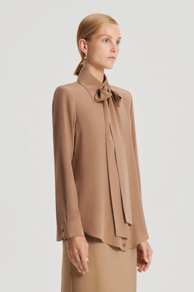 Women SILK SHOULDER PAD SHIRT CAMEL Shirts Scanlan Theodore Women SILK SHOULDER PAD SHIRT CAMEL Shirts Scanlan Theodore