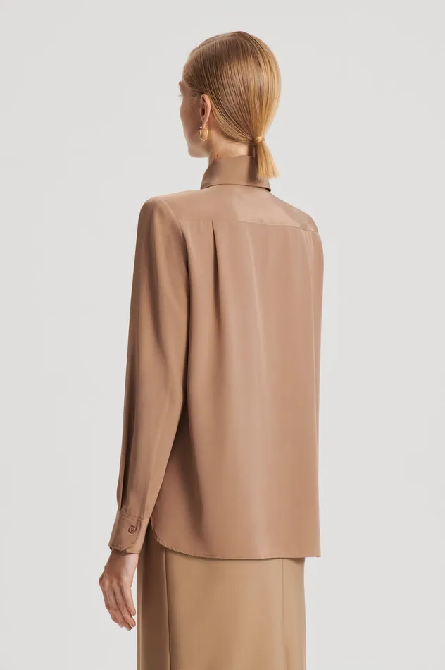 Women SILK SHOULDER PAD SHIRT CAMEL Shirts Scanlan Theodore Women SILK SHOULDER PAD SHIRT CAMEL Shirts Scanlan Theodore