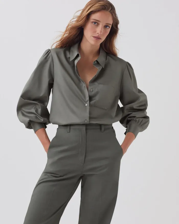 Women Silky Cotton Shirt Basil Dark Green Comptoir Des Cotonniers Blouses and Shirts and Tops Women Silky Cotton Shirt Basil Dark Green Comptoir Des Cotonniers Blouses and Shirts and Tops