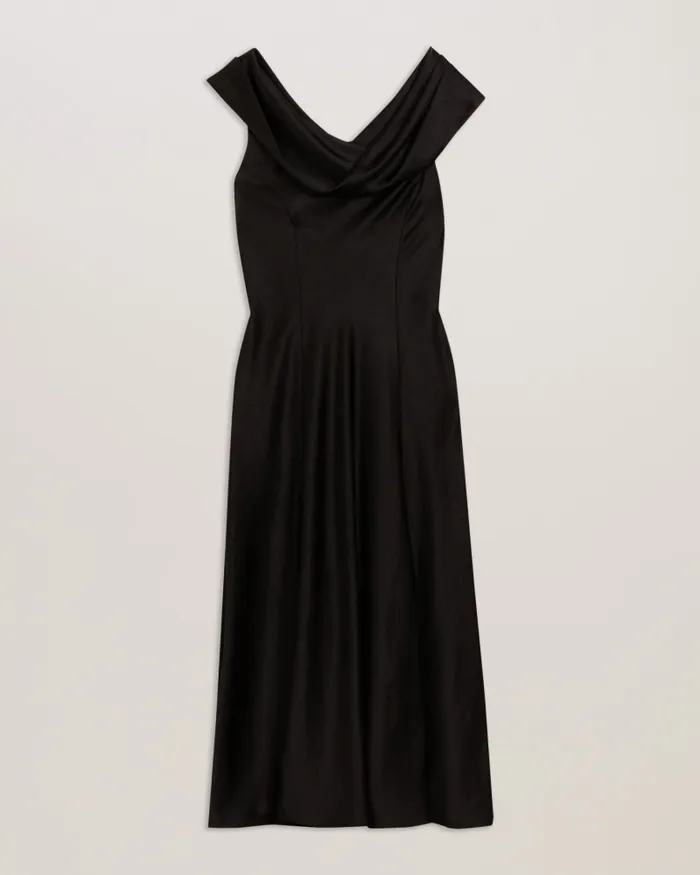 Women SIRINNA 8211 Draped Neck Satin Midi Dress Black Ted Baker Dresses