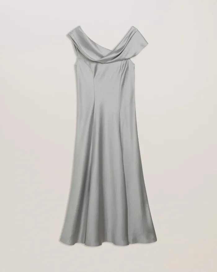 Women SIRINNA 8211 Draped Neck Satin Midi Dress Light Grey Ted Baker Dresses