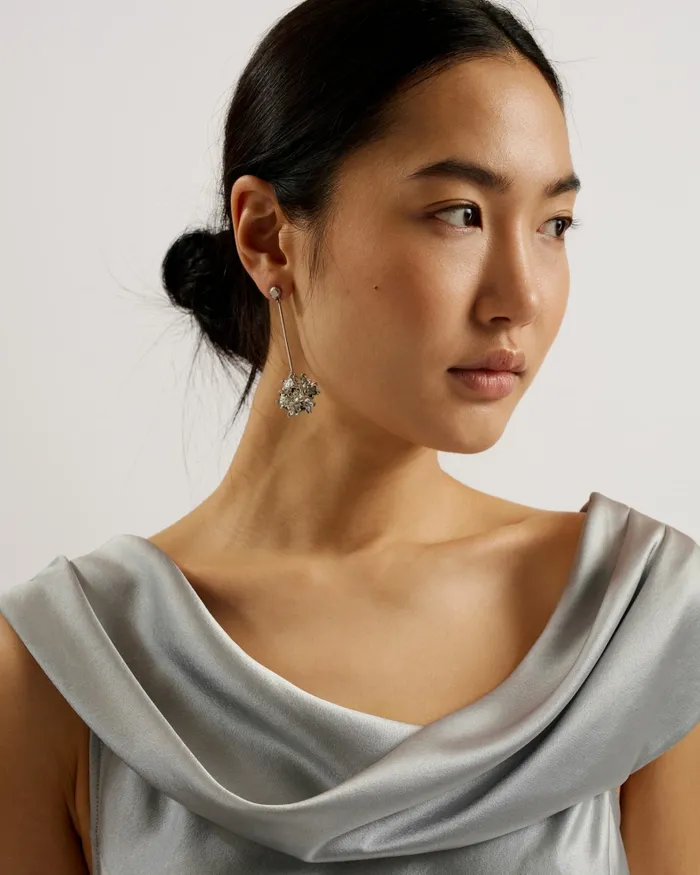 Women SIRINNA 8211 Draped Neck Satin Midi Dress Light Grey Ted Baker Dresses Women SIRINNA 8211 Draped Neck Satin Midi Dress Light Grey Ted Baker Dresses