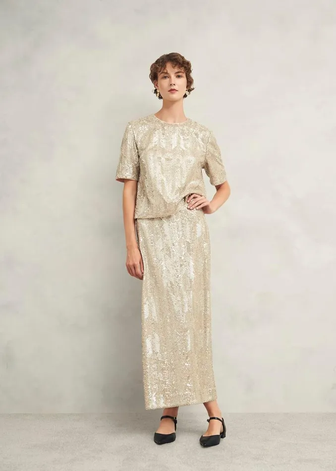Women Skirts Hobbs Marlowe Sequin Skirt Silver