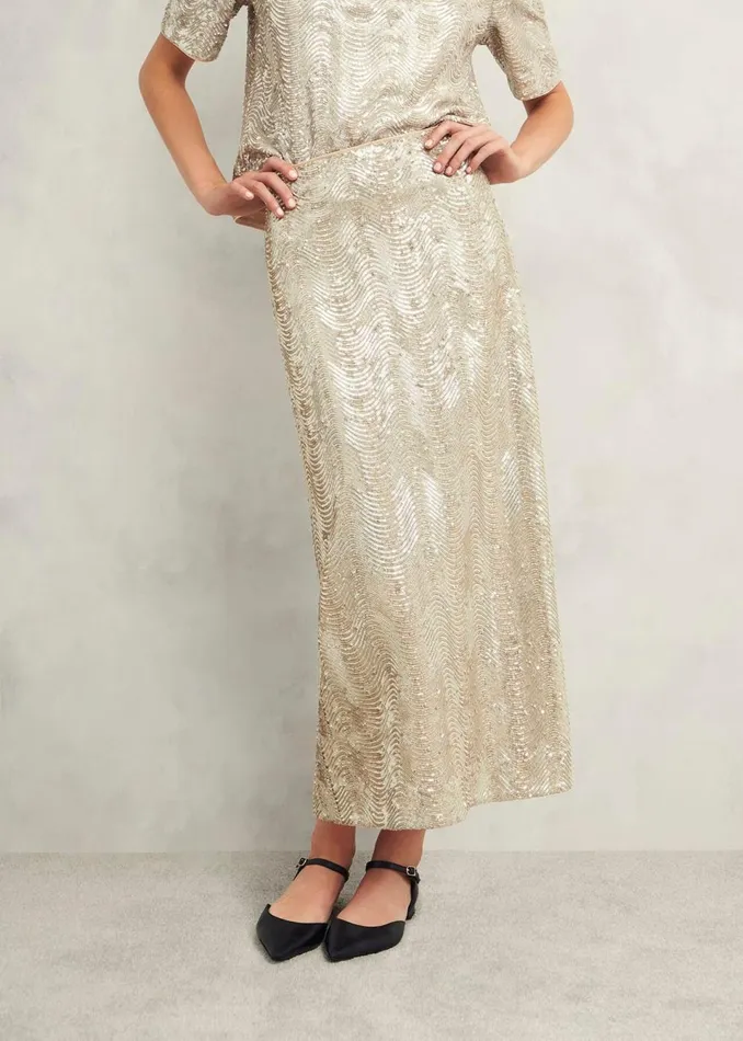 Women Skirts Hobbs Marlowe Sequin Skirt Silver