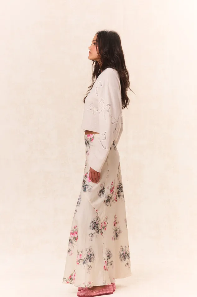 Women Skirts LoveShackFancy Bertha Silk Floral Maxi Skirt French Ivory