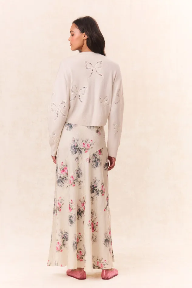 Women Skirts LoveShackFancy Bertha Silk Floral Maxi Skirt French Ivory