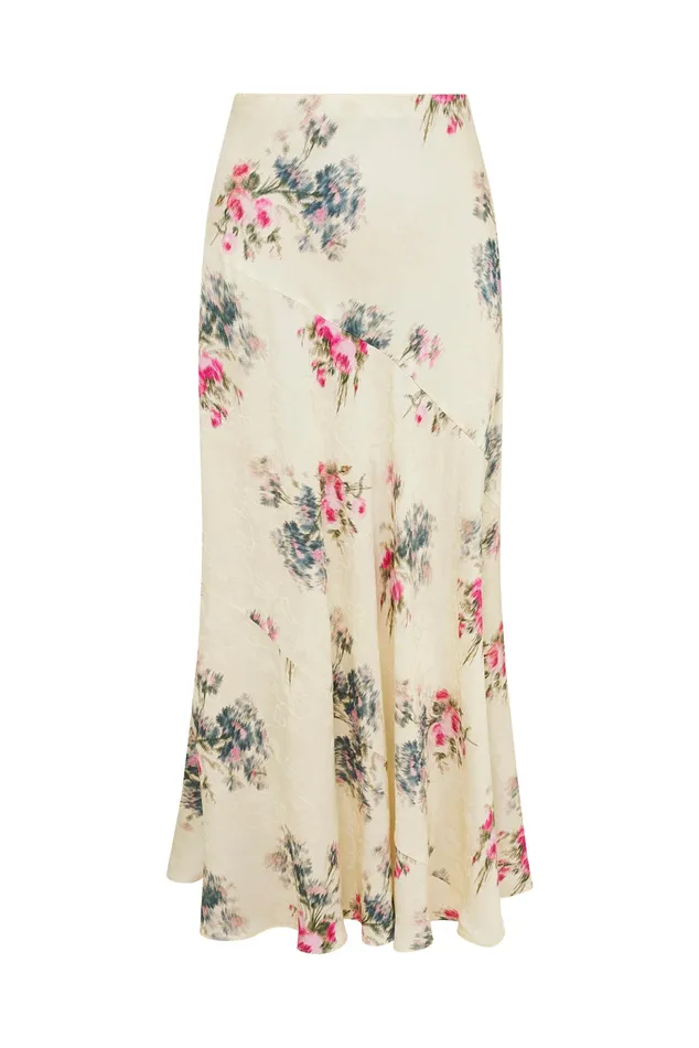 Women Skirts LoveShackFancy Bertha Silk Floral Maxi Skirt French Ivory