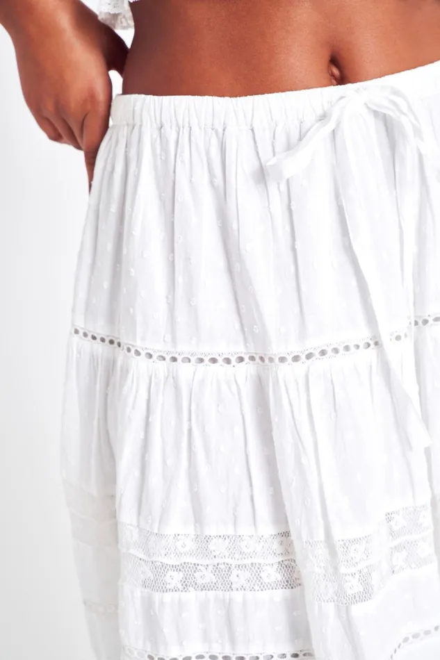 Women Skirts LoveShackFancy Donna Heritage Midi Skirt White