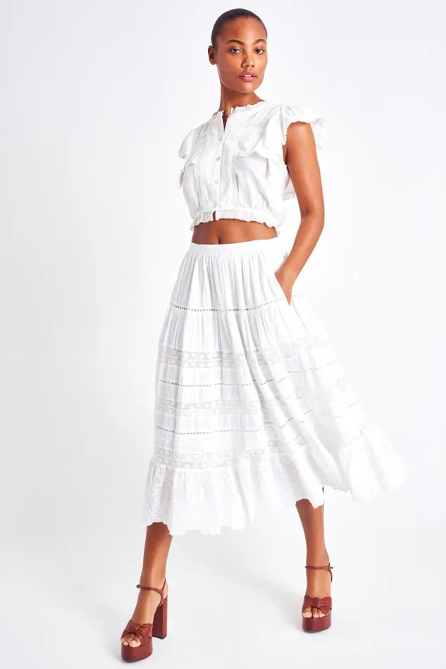 Women Skirts LoveShackFancy Donna Heritage Midi Skirt White