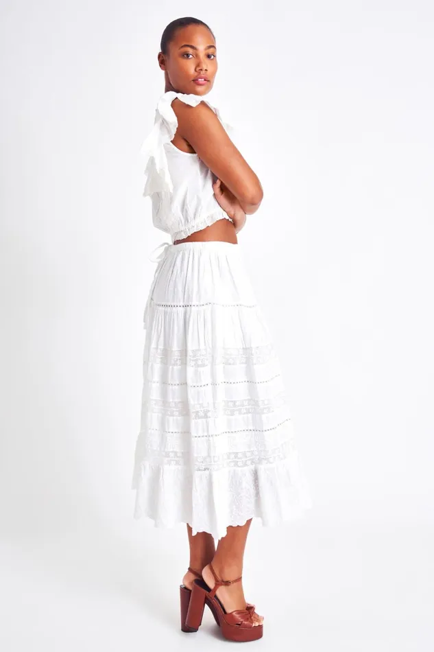 Women Skirts LoveShackFancy Donna Heritage Midi Skirt White