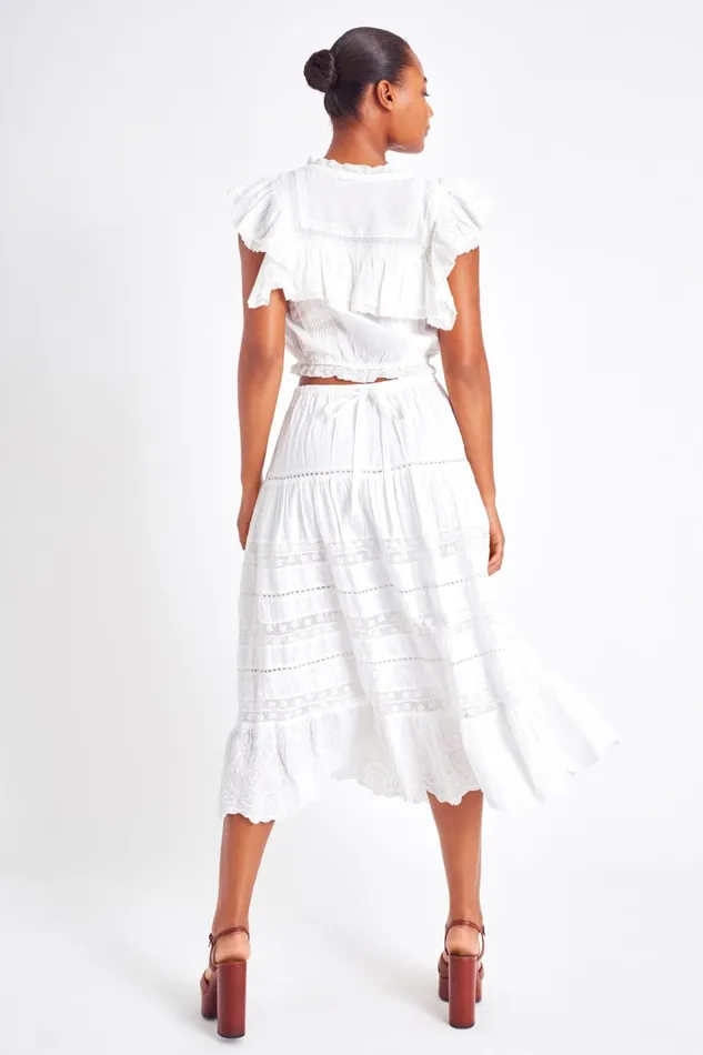 Women Skirts LoveShackFancy Donna Heritage Midi Skirt White
