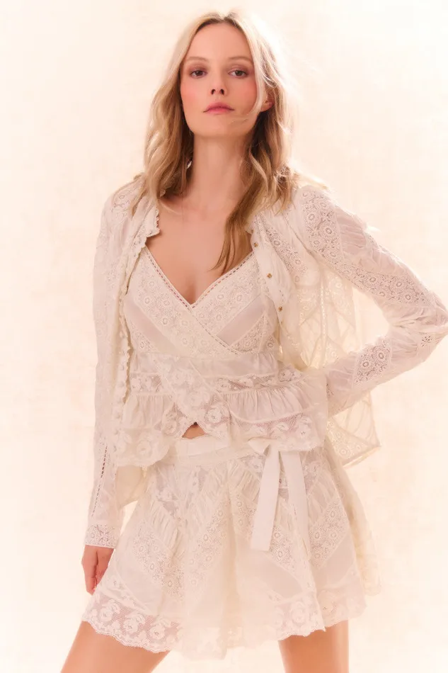 Women Skirts LoveShackFancy Shayda Lace Mini Skirt Off White
