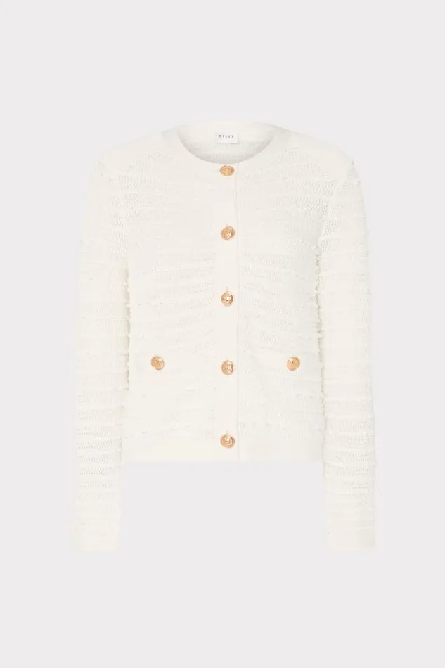 Women Sweaters and Knits Milly Beaded Textured Cardigan Ecru