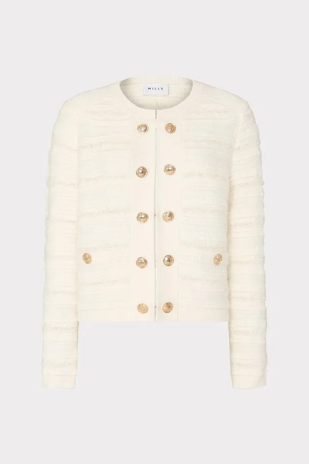 Women Sweaters and Knits Milly Textured Knit Cardigan Ecru
