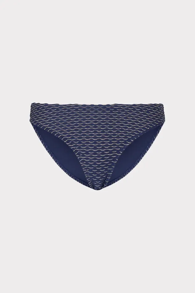 Women Swim and Coverups Milly Margot Textured Waves Bikini Bottom Navy