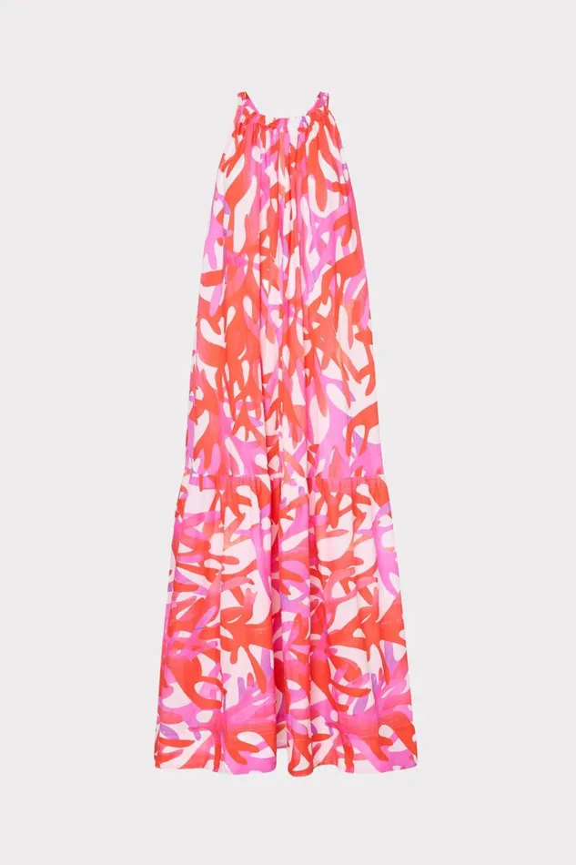Women Swim and Coverups Milly Under The Sea Halter Maxi CoverUp Dress Pink Multi