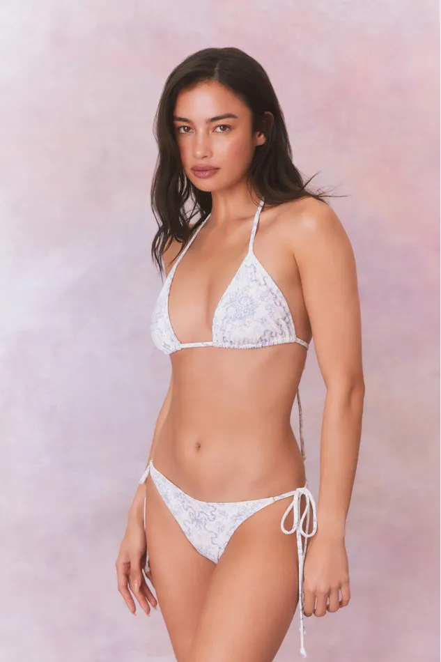 Women Swim LoveShackFancy Harbor Bow Print Triangle Bikini Swim Set Blissful Blue