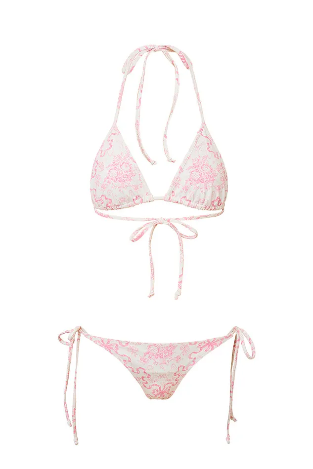 Women Swim LoveShackFancy Harbor Bow Print Triangle Bikini Swim Set Bubblegum Blast Women Swim LoveShackFancy Harbor Bow Print Triangle Bikini Swim Set Bubblegum Blast