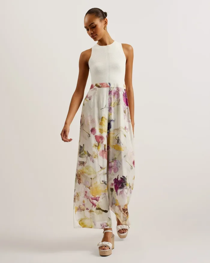 Women TIRSSO 8211 Floral Wide Leg Jumpsuit With Knit Bodice White Ted Baker Jumpsuits and Playsuits Women TIRSSO 8211 Floral Wide Leg Jumpsuit With Knit Bodice White Ted Baker Jumpsuits and Playsuits