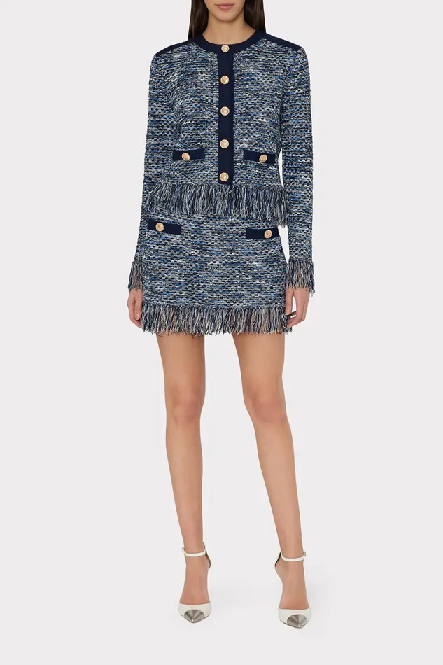 Women Tops Milly Kaia Textured Knit Cardigan Jacket Navy Multi Women Tops Milly Kaia Textured Knit Cardigan Jacket Navy Multi