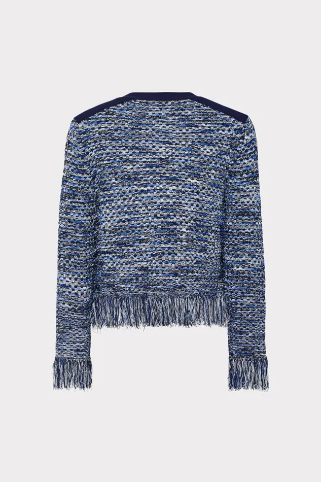 Women Tops Milly Kaia Textured Knit Cardigan Jacket Navy Multi Women Tops Milly Kaia Textured Knit Cardigan Jacket Navy Multi
