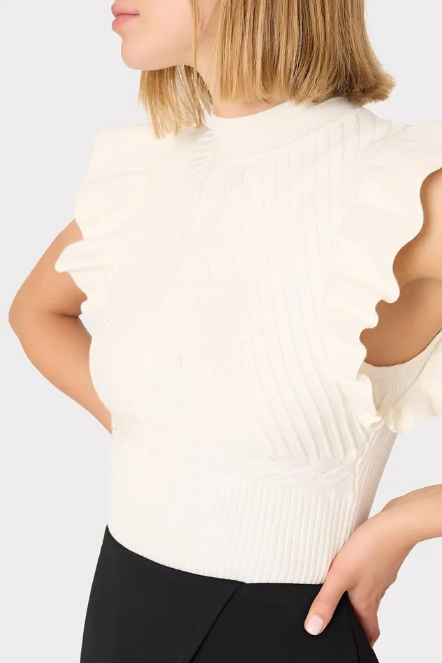 Women Tops Milly Kamila Flutter Sleeve Knit Top Ecru Women Tops Milly Kamila Flutter Sleeve Knit Top Ecru