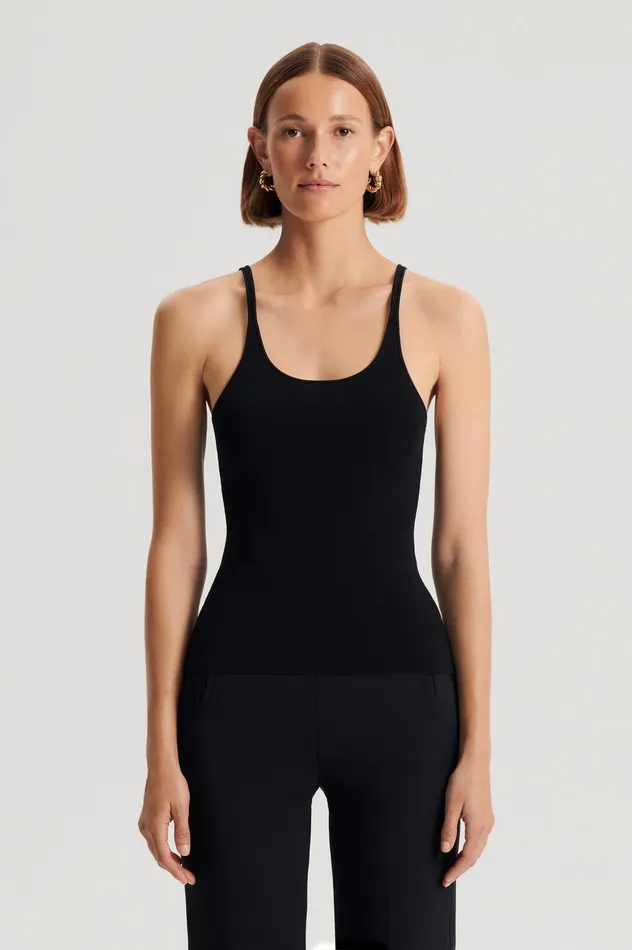 Women Tops Scanlan Theodore CREPE KNIT RIB SINGLET BLACK Women Tops Scanlan Theodore CREPE KNIT RIB SINGLET BLACK