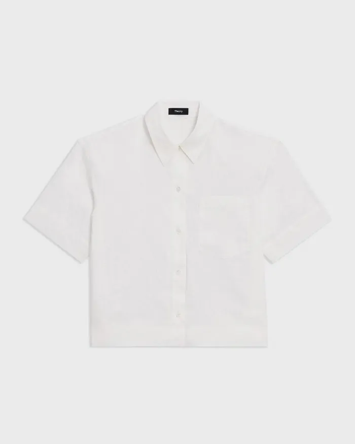 Women Tops Theory ShortSleeve Shirt In Relaxed Linen White