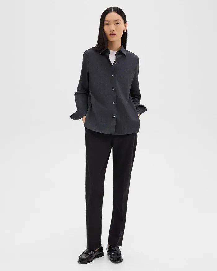 Women Tops Theory Straight Shirt In Good Wool Charcoal Melange