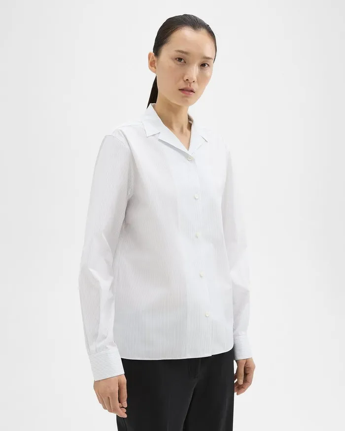 Women Tops Theory Striped CottonBlend Shirt White Multi