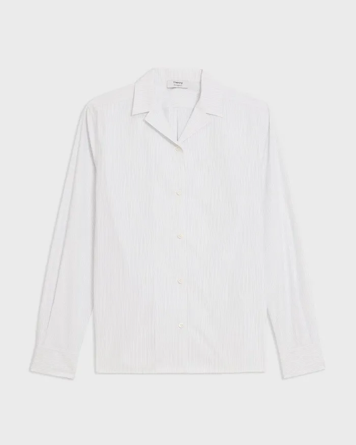 Women Tops Theory Striped CottonBlend Shirt White Multi