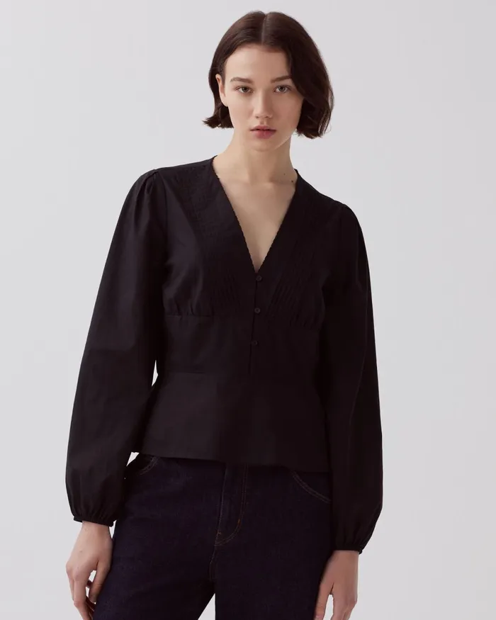 Women VNeck Cotton Blouse Black Beauty Comptoir Des Cotonniers Blouses and Shirts and Tops