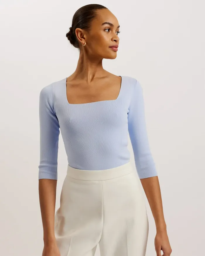 Women VALLRYY 8211 Square Neck Fitted Knit Top Light Blue Ted Baker Tops and Blouses Women VALLRYY 8211 Square Neck Fitted Knit Top Light Blue Ted Baker Tops and Blouses