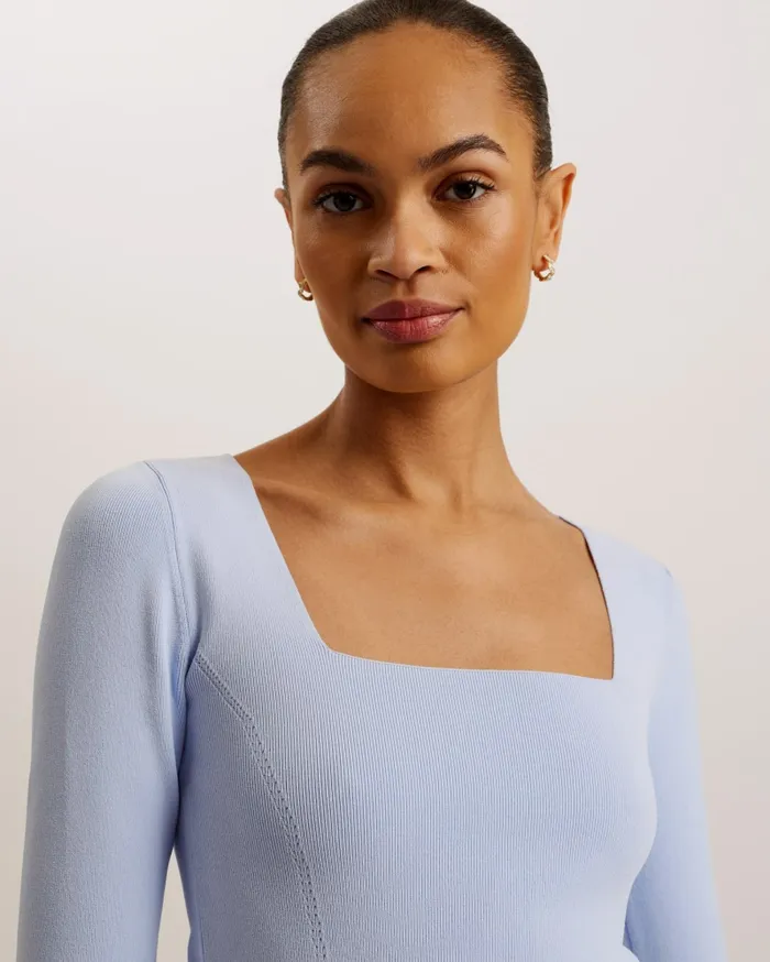 Women VALLRYY 8211 Square Neck Fitted Knit Top Light Blue Ted Baker Tops and Blouses Women VALLRYY 8211 Square Neck Fitted Knit Top Light Blue Ted Baker Tops and Blouses